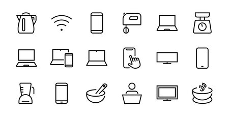 SMART devices and gadgets linear icons set, vector, contains icons computer, camera, laptop, phone, web devices, electronic appliances, and much more. Editable strokeのイラスト素材