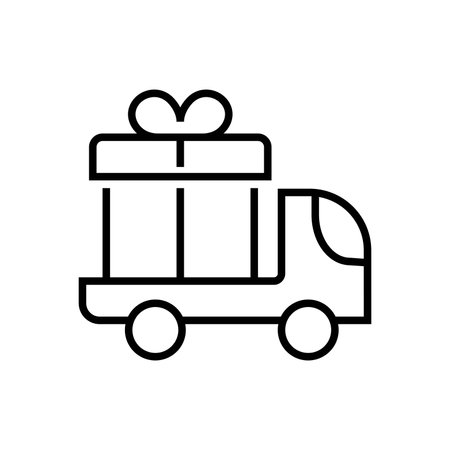 Delivery Truck with Gift Box Icon Editable stroke, thin lines icon, isolatedのイラスト素材