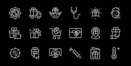Gift Linear Icon Set contains gift box, gift purchase and delivery, geolocation mobile app, gift notification, SMS. Editable barcode, vector icons.のイラスト素材