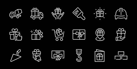 Gift Linear Icon Set contains gift box, gift purchase and delivery, geolocation mobile app, gift notification, SMS. Editable barcode, vector icons.のイラスト素材