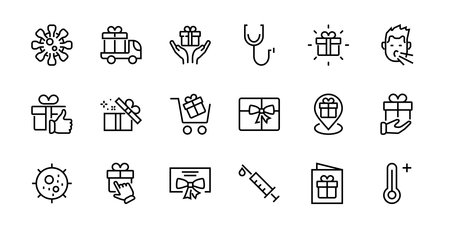 Gift Linear Icon Set contains gift box, gift purchase and delivery, geolocation mobile app, gift notification, SMS. Editable barcode, vector icons.のイラスト素材