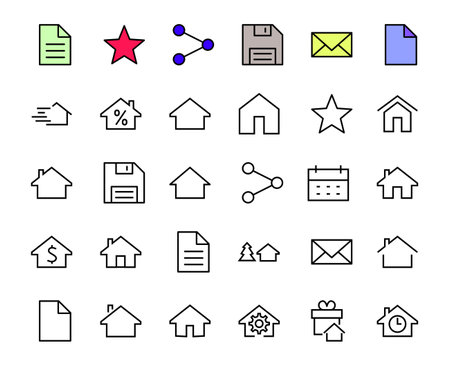 Simple set of line vector home icons. Contains house symbols at interest, infuse house and more. Editable stroke. 480x480 pixels perfectのイラスト素材
