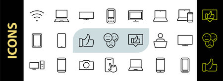 A set of smart devices and gadgets, computer hardware and electronics. Electronic devices icons for web and mobile vector lines. computer, telephone. Editable stroke. 48x48 pixels.のイラスト素材