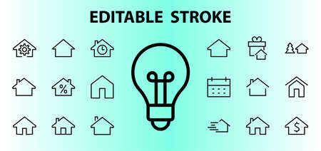 Simple set of line vector home icons. Contains house symbols at interest, infuse house and more. Editable stroke. 480x480 pixels perfect.のイラスト素材