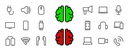 A set of smart devices and gadgets, computer hardware and electronics. Electronic devices icons for web and mobile vector lines. computer, telephone. Editable stroke. 48x48 pixels.のイラスト素材
