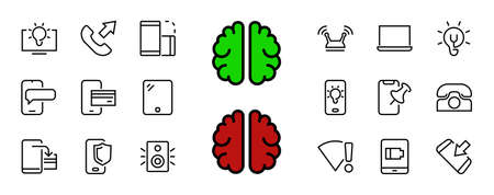 GADGET Set of vector icons of smart devices such as laptop, tablet, protection program, phone, digital network, thin line vector gadget icons, editable stroke.のイラスト素材