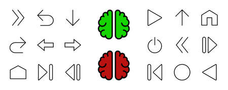 Set of line arrows, directions, arrows, contains icons such as pause, continuation, directly, to the right, Editable stroke. 480x480, On a white background, Vector illustration.のイラスト素材