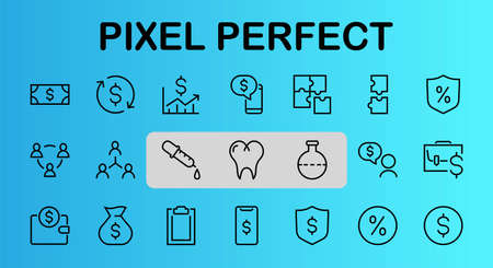 Set of business vector line icons. It contains user symbols, dollar pictograms, gears, briefcase, puzzles, envelope, percentage, messages, schedule, and more. Editable Bar. 460x460 pixelsのイラスト素材