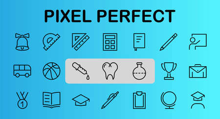 A simple set of school items. Contains icons such as student, award, geography, physical education, geometry and more. On white background. Editable stroke. 480x480.のイラスト素材