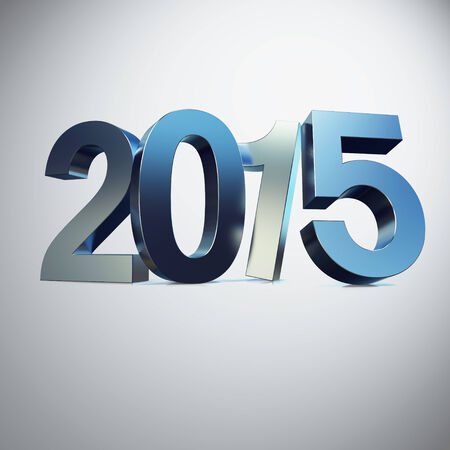 3D 2015 year chrome figures on white background. Polygonal