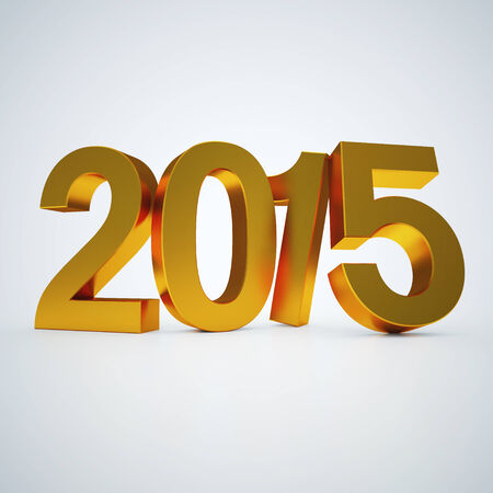 3D 2015 year gold figures on white background. Polygonal
