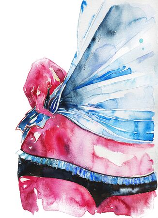 Woman wearing sexual lingerie hand drawn watercolor illustrationの写真素材
