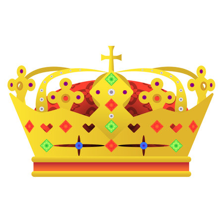 Crown in realistic style. Classic royal symbol. Colorful vector illustration isolated on white background.のイラスト素材