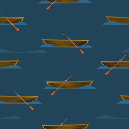 Boat and oars crossed in realistic style. Seamless pattern. Sea texture. Printable design. Wallpaper element. Random square pattern.のイラスト素材