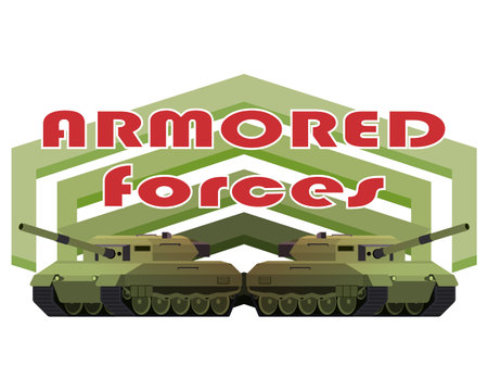 Vintage military emblem. Armored tank badges and logo. Vector illustration isolated on white background.のイラスト素材