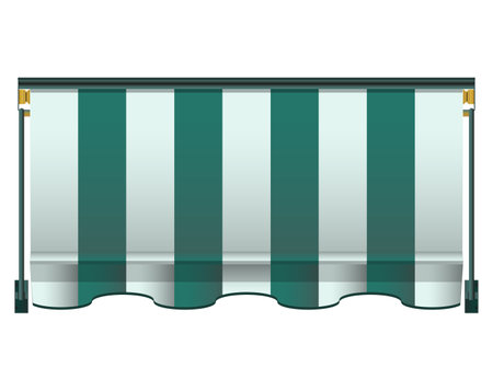 Awnings in realistic style. Striped awning for the cafes and street restaurants. Colorful vector illustration isolated on white background.のイラスト素材