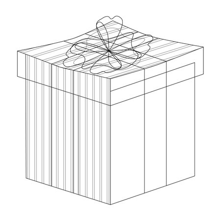 Present Box with Ribbon in lineart. Vector illustration on a white background.のイラスト素材