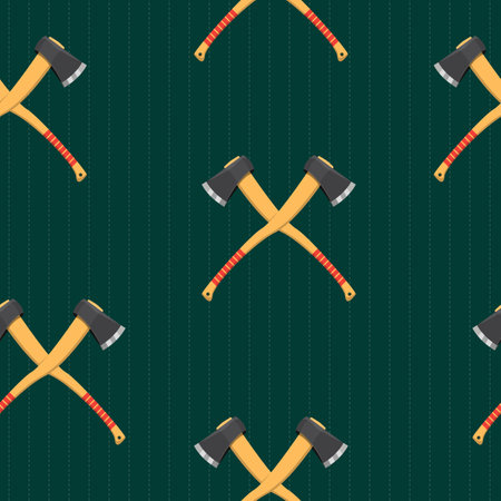 Crossed axe icon seamless pattern on green background. Colorful vector Illustration.のイラスト素材