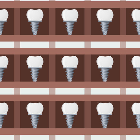 Dental prosthesis Pattern in realistic style. Dental equipment elements. Colorful illustration isolated on background.の写真素材
