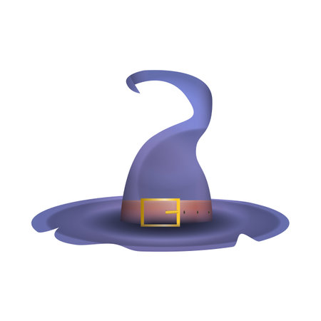 Witch hat with buckle in realistic style. Helloween witch costume for party. Colorful vector illustration isolated on white background.の写真素材