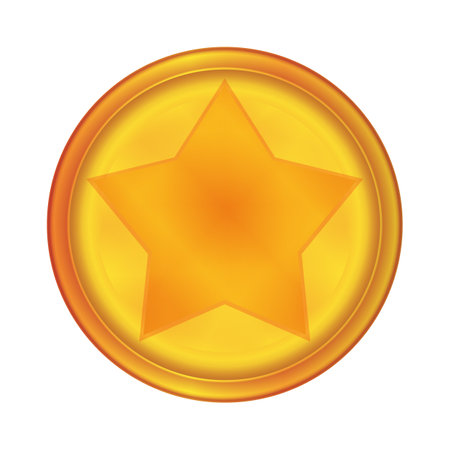 Gold Coin Icon with Star. Rotating Golden Money Sign. Business Success. Colorful vector illustration isolated on white background.のイラスト素材