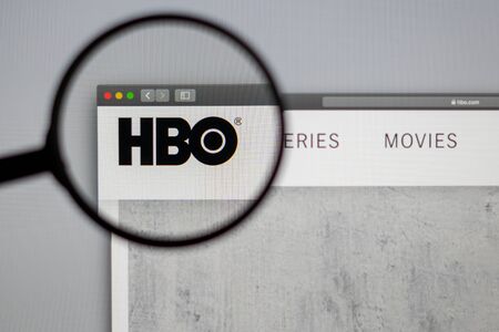 Miami / USA - 04.28.2019: HBO company website homepage. Close up of HBO logo. Can be used as a website for websites, good for info, business or marketing concept.のeditorial素材