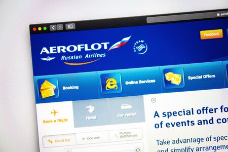 Washington, USA - April 03, 2019: Aeroflot website homepage. Close up of Aeroflot logo. Can be used...