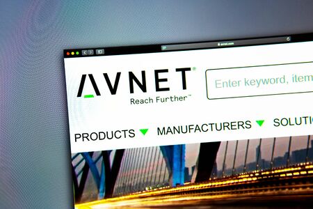 Miami / USA - 07.18.2019: Avnet company website homepage. Close up of AVNET logo. Can be used as illustrative for news media or other websites, good for business or marketing concept.のeditorial素材
