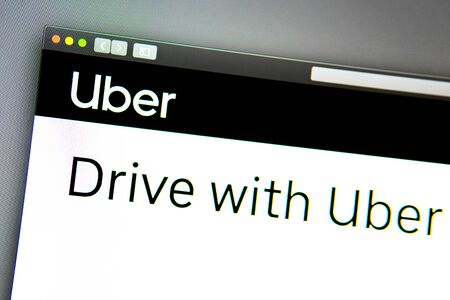 Miami / USA - 07.18.2019: Uber company website homepage. Close up of Uber logo. Can be used as...