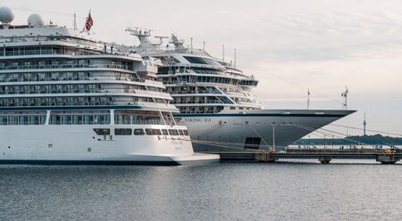 Tallinn / Estonia - September 4, 2019: Cruise ships MV Viking Sky and MV Viking Sea of the Viking...