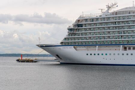 Tallinn / Estonia - September 4, 2019: Cruise ships MV Viking Sky of the Viking Ocean Cruises Fleet docked in Vanasadam Tallinn Harbor in Estonia. Cruise ships in the Baltic Sea.のeditorial素材