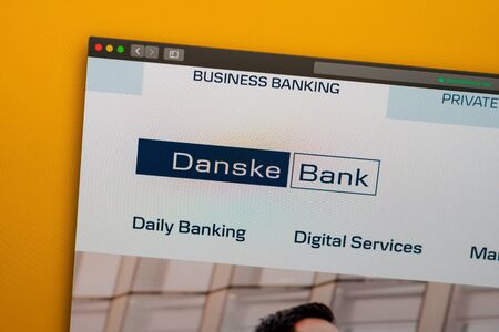 Tallinn/Estonia - September 27, 2019: Danske Bank website homepage. Close up of Danske Bank logo....