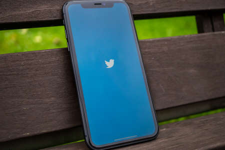 Tallinn / Estonia - September 1, 2020: Black iPhone with logo of social media Twitter on the screen....