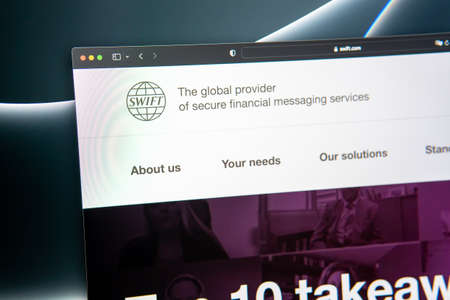 Miami, USA - 11.28.2021: SWIFT company website homepage. Close up of SWIFT logo. Can be used as...