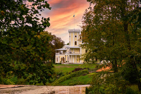 Keila-Joa / Estonia - September 25, 2021: Knight's Castle Keila-Joa Schloss Fall, boutique hotel, museum and restaurant at the sunsetのeditorial素材