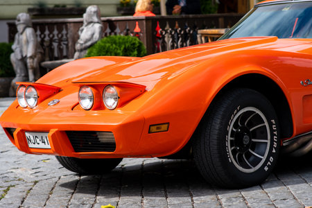 Haapsalu, Estonia - July 15, 2022. An old vintage beautiful car of American manufacturer Chevrolet...