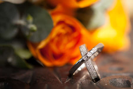 wedding rings with diamondsの写真素材
