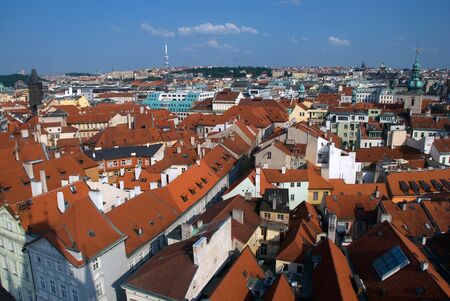Prague tourist view on the city with main buildings and squareの写真素材
