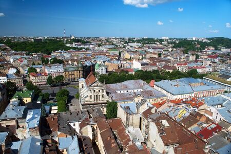 Lvov city view from height with buildings and people during the dayの写真素材