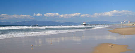 Los Angeles beach side near Manhattan beach with pier during the dayの写真素材