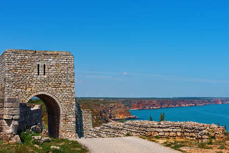 Well restored gate, a part of ancient greek colony on Black Sea on Kaliakra cape, Bulgariaのeditorial素材