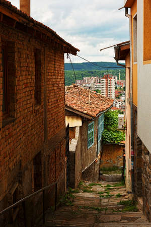 VELIKO TARNOVO, BULGARIA - MAY 28, 2017: Pedestrianized street with view on socialism period quartersのeditorial素材