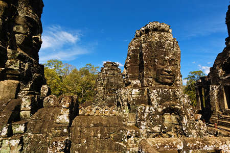 SIEM REAP, CAMBODIA - JANUARY 02, 2017: Sculptured face of khmer king Jayavarman the 7th in Bayon templeのeditorial素材