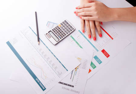 Keyboard on office desk used by a businesswoman.の写真素材