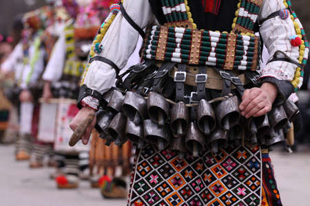 Bulgaria - jan 31, 2015: Traditional masquerade costume is seen at the the International Festival of the Masquerade Games "Surva" in Pernik, Bulgaria. Photo taken on: January 31th, 2015のeditorial素材