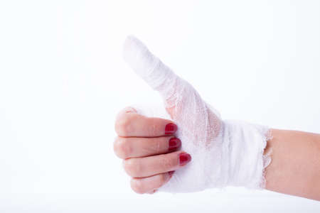 Bandage on a hand, Isolated on whiteの写真素材