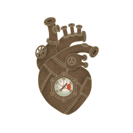 steampunk heart on white backgroundの写真素材