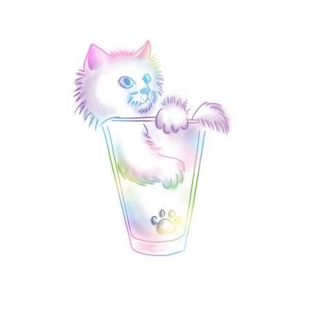 a fluffy kitten is sitting in a glass glassの写真素材