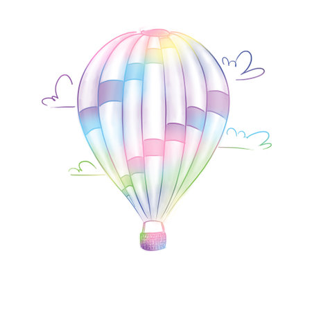 the balloon is flying in the sky among the cloudsの写真素材