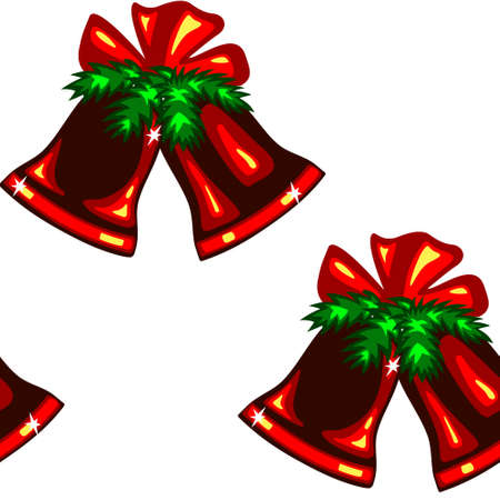 seamless pattern with red Christmas bells on a fir branch with a red bowの写真素材